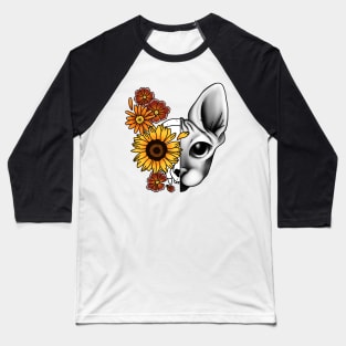 Sphynx Skull with Flowers Baseball T-Shirt